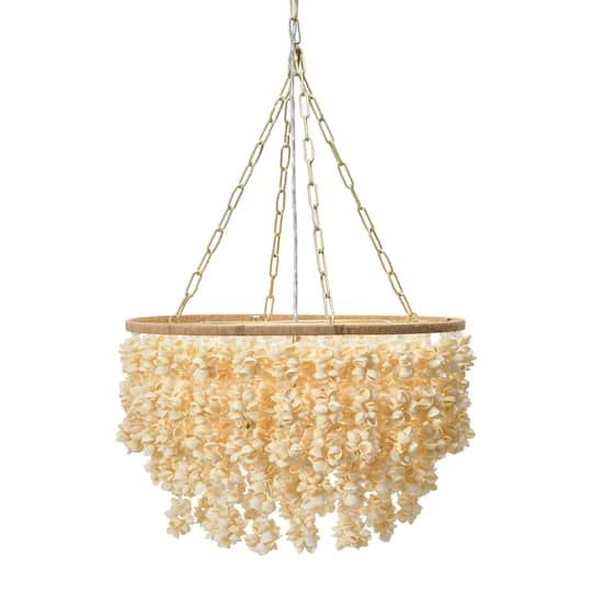 20&#x22; Round Metal and Shell Chandelier Style Ceiling Light